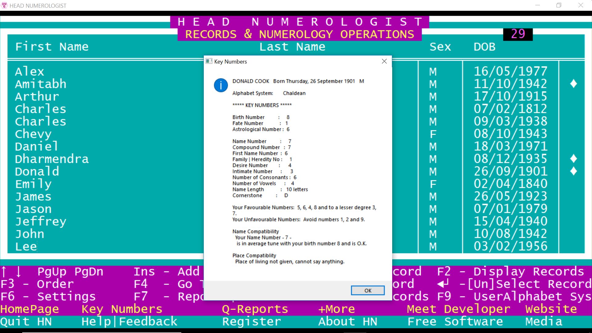 Best Free professional numerology software Head Numerologist. Download Right Now!